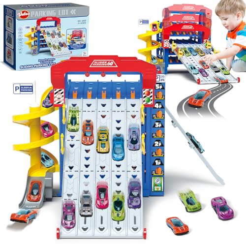 VATOS Schiebeparkplatz für Kinder, Aufbewahrung Rennwagen Track Truck Spielzeug mit 10 Autos für Jungen im Alter von 3 4 5 6 7 8, Ideal Geburtstag Schuljahr Geschenk Auto-Set für Jungen Mädchen VATOS Schiebeparkplatz für Kinder, Aufbewahrung Rennwagen Track Truck Spielzeug mit 10 Autos für Jungen im Alter von 3 4 5 6 7 8, Ideal Geburtstag Schuljahr Geschenk Auto-Set für Jungen Mädchen von VATOS