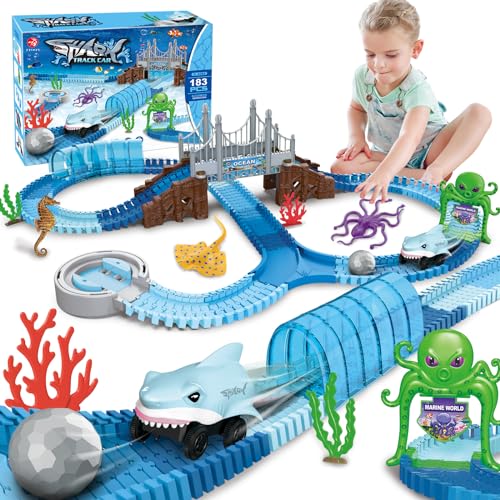 VATOS Rennstrecke Spielzeug ab 3 4 5 6 7 8 Jahre Kinder, 183 Stück Flexible Hai Autorennbahn mit Ball, Zugspielzeug im Meeresthema STEM-Lernspielset, Weihnachten Geburtstag Geschenk für Junge Mädchen VATOS Rennstrecke Spielzeug ab 3 4 5 6 7 8 Jahre Kinder, 183 Stück Flexible Hai Autorennbahn mit Ball, Zugspielzeug im Meeresthema STEM-Lernspielset, Weihnachten Geburtstag Geschenk für Junge Mädchen von VATOS