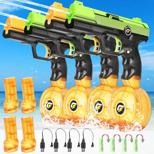 VATOS Wasserpistole Elektrisch für Kinder Erwachsene -4 Stück Wasserpistole 32 FT Großer Reichweite Automatische Wasserpistole 450cc+50cc Große Kapazität wasserpistole Sommer Spielzeug von VATOS
