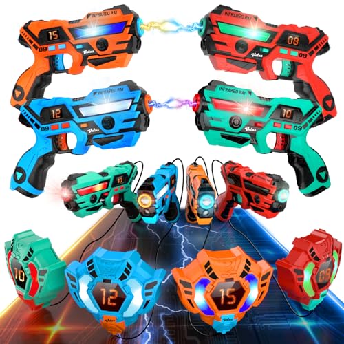 VATOS Wiederaufladbare Laser Tag Set von 4 Spielern - Echtzeit-Daten SYNC Infrarot Laser Tag Sets, Multi Player Lazer Tag Shooting Game für Kid Teen Alter 6-12 Jahre alt Spielen drinnen und draußen von VATOS