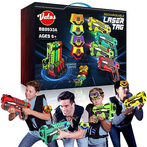 Vatos Wiederaufladbares Laser Tag Set – 4 Pack Lasertag mit Empfängern für Kinder Erwachsene, 2.4GHz Daten-Sync-Anzeige Spiel, Infrarot Spielzeug Alter 6-12+ Jungen Mädchen von VATOS