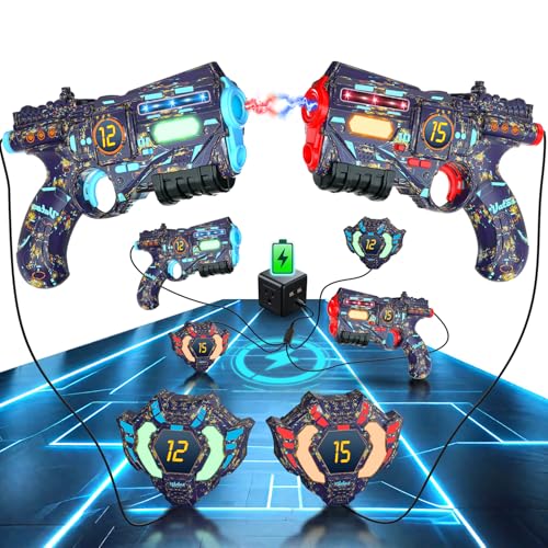 VATOS Wiederaufladbares Laser Tag Set mit 2 Pistolen und 2 Westen - Infrarot Echtzeit Daten SYNC Laser Tag Pistole mit leuchtendem Licht, Lazer Tag Spiel für Erwachsene Jungen Mädchen von 6-12 Jahren von VATOS