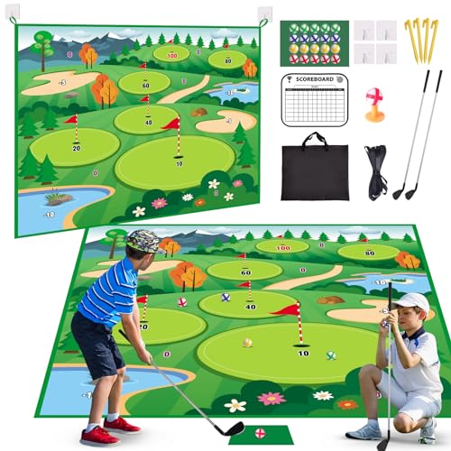 Vatos Golf Abschlagmatte Spiel mit 2 Clubs, 70" x 70" Golf Praxis Matten Golf Training Matte Indoor Outdoor für Kinder Erwachsene Familie, Golfmatte mit 20 Bälle und 1 Score Board Golf Set Vatos Golf Abschlagmatte Spiel mit 2 Clubs, 70" x 70" Golf Praxis Matten Golf Training Matte Indoor Outdoor für Kinder Erwachsene Familie, Golfmatte mit 20 Bälle und 1 Score Board Golf Set von VATOS