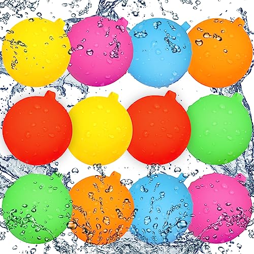 12 Stück Wiederverwendbare Wasserballons, VATOS Weiche Silikon Wasserbomben für Kinder Erwachsene, Schnell Befüllbare Wasserbomben Set Splash Bälle Wasserball Sommer Outdoor Wasserpark Wasserspielzeug von VATOS