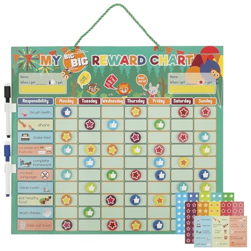Belohnungstafel für Kinder,Belohnungssystem für Verantwortung,Magnetische Wochenplaner Kinder mit 155 Magneten, 2 Stift,1 Selbstdisziplin Tabelle,die Kleinkindern Verantwortung Beibringen(Grün) von VAVPUP