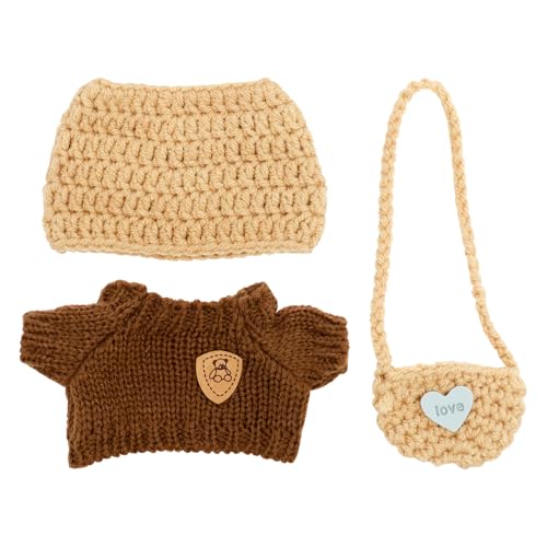Handgefertigte Häkel Miniatur Set,Häkelpuppenkleidung für 15-17cm Plush Puppen,Stilvolles Häkelpuppen Outfit mit Mütze,Pullover und Tasche, kreatives Geschenk zum Verkleiden und Dekorieren(Stil 1) Handgefertigte Häkel Miniatur Set,Häkelpuppenkleidung für 15-17cm Plush Puppen,Stilvolles Häkelpuppen Outfit mit Mütze,Pullover und Tasche, kreatives Geschenk zum Verkleiden und Dekorieren(Stil 1) von VAVPUP