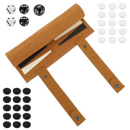 Mikrofaser Backgammon Set,Reisespielset Backgammon,Tragbares Reise Set, Multifunktionales Brettspiel Spielzeug für Camping, Rucksackreisen und Roadtrips(braun) von VAVPUP