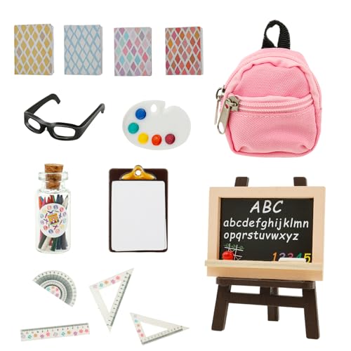 Mini Schulbedarf für Puppen, Kreativer Puppenhaus Schulbedarf, Miniatur Puppenhaus Schulzubehör,Exquisites Mini Puppen Schulzubehör für Wohnzimmer,Schlafzimmer,Arbeitszimmer(A) von VAVPUP