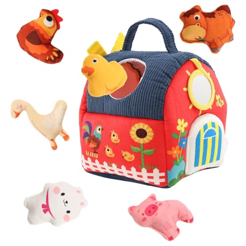 Scheune mit Bauernhoftieren,Babyspielzeug für 6 Monate,Plüsch-Bauernhaus mit Spiegel, Montessori Sensorik Lernspielzeug mit Tragbarem Aufbewahrungsbox,Geschenk für Weihnachten Osterkorbfüller(Stil 1) von VAVPUP