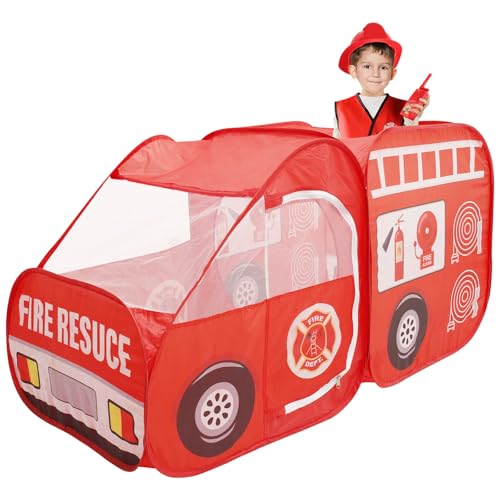 Spielzelt Feuerwehrauto,Faltbares Pop Up Spielzelt mit Aufbewahrungstasche,Tragbares Kinderspielzelt,Schnelle Montage,für drinnen und draußen(A) von VAVPUP