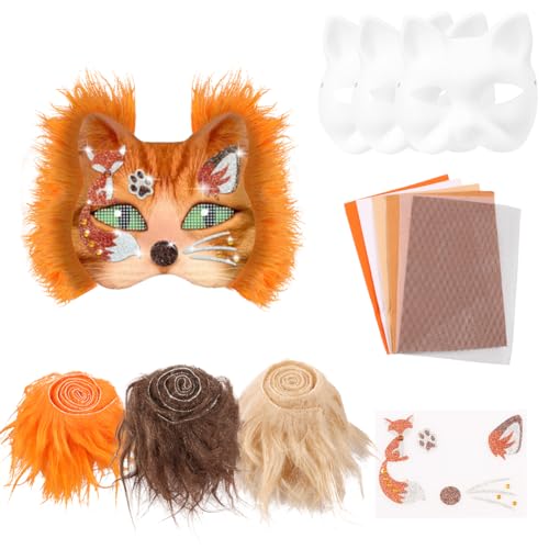 VAVPUP 13 Stück Katzenmaske Set,Therian Maske Kit mit 3 Blanko Katzenmaske,Kunstpelz,DIY Maskenmaske aus Papier,Maskes Kunsthandwerk Kit,Katzenmasken für Halloween,Ostern,Cosplay,Party(Stil 2) von VAVPUP