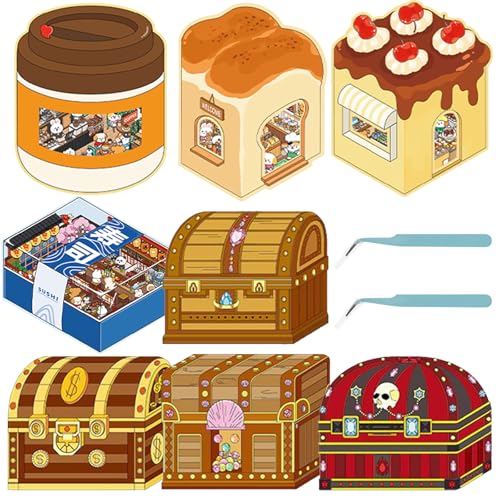 VAVPUP 8 Stück 3D Sticker,DIY Set mit 3D Miniatur Hausaufklebern,Niedliche Cartoon Szenen,Inklusive 2 Pinzetten,zum Selbermachen Eines Mini Shops für Erwachsene und Kinder(8pcs) von VAVPUP