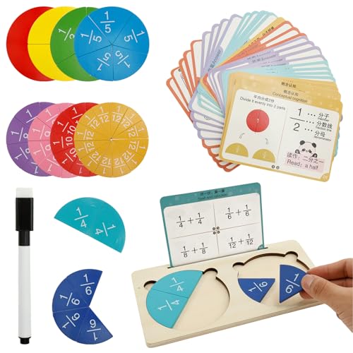 VAVPUP Arithmetisches Lernspielzeug,Lehrreiches Bruchrechen Spielzeug aus Massivholz,Tragbar Montessori Bruchrechen Puzzle mit Stift und Aktivitätskarte für Zuhause,Unterricht und unterwegs(Stil 1) von VAVPUP