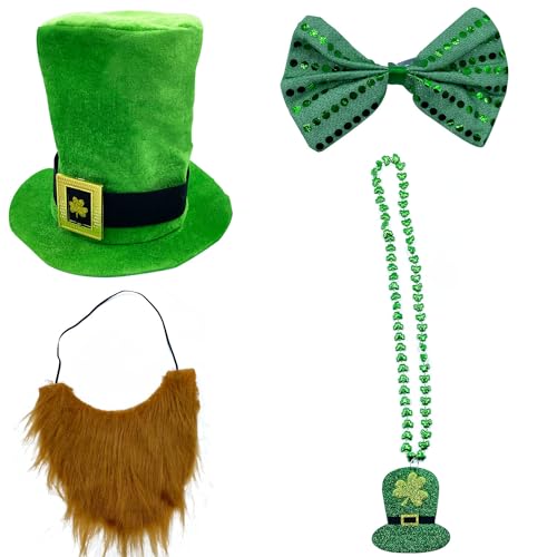 Saint Patrick Day Kostümzubehör-Set enthält Zylinderhut, Bart, Fliege und Halskette, Kobold, grünes Verkleidungskostüm für St. Patrick's Day, Dekoration, Partyzubehör, irisches Grünparade-Kostüm Saint Patrick Day Kostümzubehör-Set enthält Zylinderhut, Bart, Fliege und Halskette, Kobold, grünes Verkleidungskostüm für St. Patrick's Day, Dekoration, Partyzubehör, irisches Grünparade-Kostüm von VAWcornic
