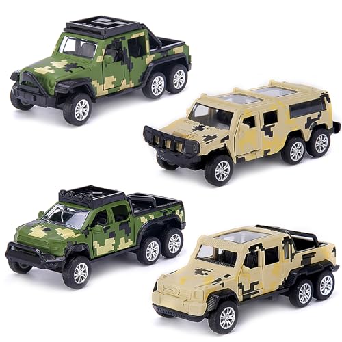 VBACALA 4 Pcs Militär Fahrzeuge Spielzeug Set Mini Cars Modelle Kann Türen öffnen aus Metalllegierung für Kinder ab 3 Jahren, Weihnachten Geschenke von VBACALA
