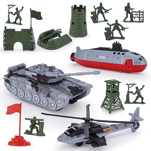 VBACALA Militärspielset, U-Boot Spielzeug Modell mit Spielsoldaten, Militärischen Figuren, Panzern, Flugzeuge, Flaggen, Militär Spielzeug Soldatenmodell Geschenk für Kinder Jungen 3 Jahre von VBACALA