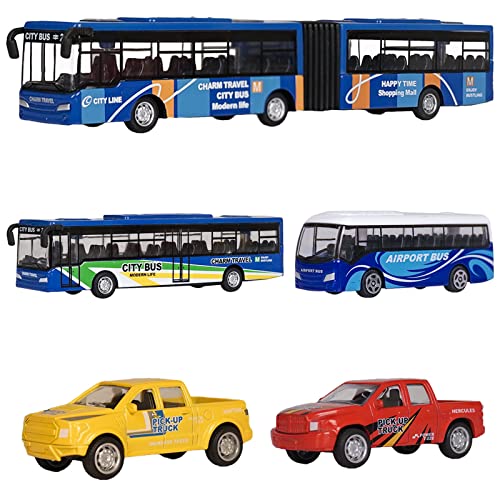 VBACALA Bus Spielzeug 5PCS,Legierte City Bus zum Spielen für Kinder ab 3 Jahre,Spielzeugauto mit Rückziehfunktion,Spielzeug Fahrzeuge Jungen Mädchen Weihnachten Geschenk von VBACALA