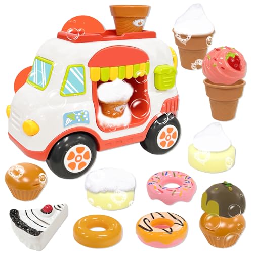 VBACALA Badewannenspielzeug,Eiswagen Schaumeismaschine Badewanne Kinder,Eiscreme Badewanne Spielzeug,Wasser Spielzeug Geschenke für Jungen Mädchen,Badespielzeug ab 3 Jahre（Wasserspiel&Landspiel） von VBACALA