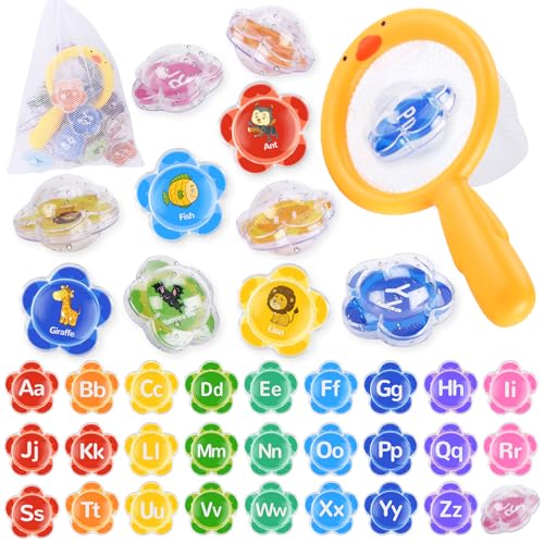 VBACALA Badewannenspielzeug,Badespielzeug mit Fischnetz,Aufbewahrungstasche,26 Stück Buchstaben & Muster Montessori Spielzeug,Wasserspielzeug Kinder,Pool Spielzeug Badespielzeug Spielzeug ab 3 Jahre VBACALA Badewannenspielzeug,Badespielzeug mit Fischnetz,Aufbewahrungstasche,26 Stück Buchstaben & Muster Montessori Spielzeug,Wasserspielzeug Kinder,Pool Spielzeug Badespielzeug Spielzeug ab 3 Jahre von VBACALA