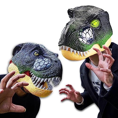 VBACALA Dinosaurier Maske LED Leuchtaugen Dino Maske mit Geräuschen Realistische Zähne mit beweglichem Kinn Offener Mund Dinosaurier Maske Halloween Kostüm für Kinder, dino masken kindergeburtstag von VBACALA
