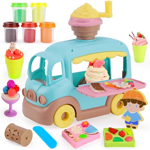 VBACALA Knete Set,Kinderknete Knete Eismaschine Spielset mit Eiswagen,Eisdiele Kinder mit 16 Stück Knete Zubehör 5 Dosen Knetmasse,Knete ab 3 Jahre für Jungen und Mädchen VBACALA Knete Set,Kinderknete Knete Eismaschine Spielset mit Eiswagen,Eisdiele Kinder mit 16 Stück Knete Zubehör 5 Dosen Knetmasse,Knete ab 3 Jahre für Jungen und Mädchen von VBACALA