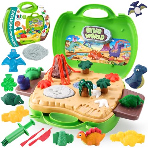VBACALA Dinosaurier Knete Set für Kinder ab 3 Jahr Dino Kinderknete mit knete zubehör,Dinosaurier Spielzeug Werkzeuge und FormenKnete ab 3 4 5 Jahre von VBACALA