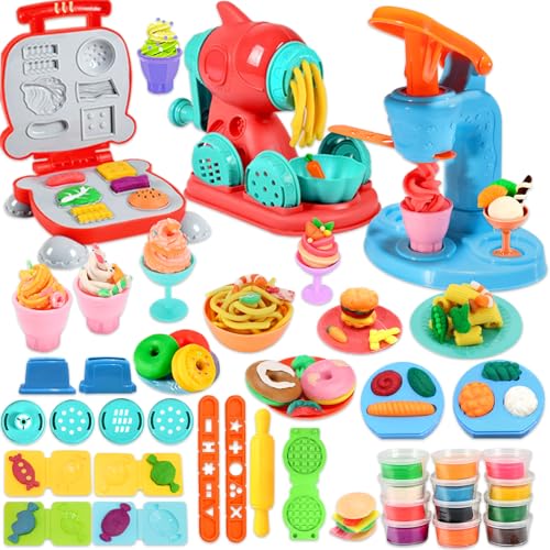 VBACALA 51 Stück Knete Set,Knete Zubehör Kitchen Creations,Knete Eismaschine Nudelmaschine Burgermaschine,Knetwerkzeug Kinderknete, Spielzeug Geschenk Knete ab 3 Jahre von VBACALA