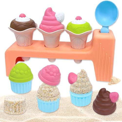 VBACALA Sandspielzeug Set Sandkasten Spielzeug Eiscreme Kinder Set,Sandschaufel Eiscremeform Kegel Strandspielzeug Torte,Sandspielzeug ab 3 Jahr Rollenspiele von VBACALA