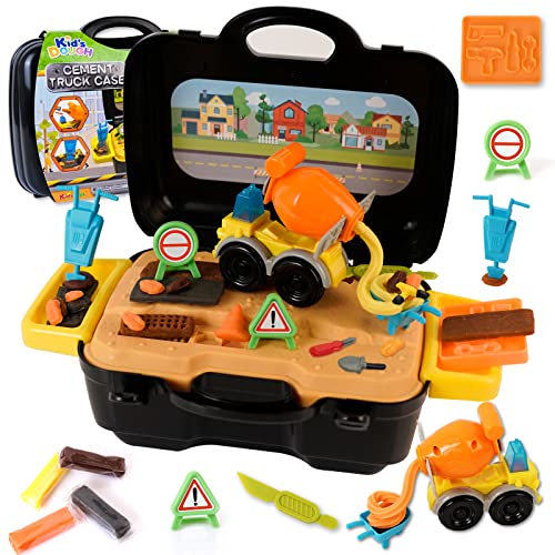 VBACALA Knete Set mit Baustellenfahrzeuge, Knete Zubehör Zement Baustelle Spielzeug mit Tragbarem Koffer, Knetwerkzeug Kinder knete ab 3 4 5 6 Jahre, Geschenke für Kinder Jungen Mädchen VBACALA Knete Set mit Baustellenfahrzeuge, Knete Zubehör Zement Baustelle Spielzeug mit Tragbarem Koffer, Knetwerkzeug Kinder knete ab 3 4 5 6 Jahre, Geschenke für Kinder Jungen Mädchen von VBACALA