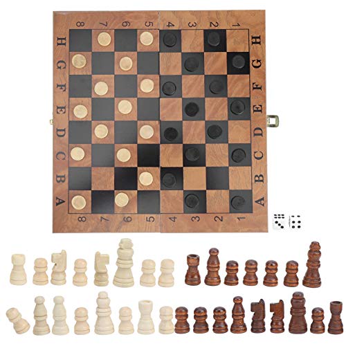 VBESTLIFE 3 in 1 Holzkiste Schachbrett, Dame Backgammon Schach 3 in 1 Schachbrett mit Schachfigur von VBESTLIFE