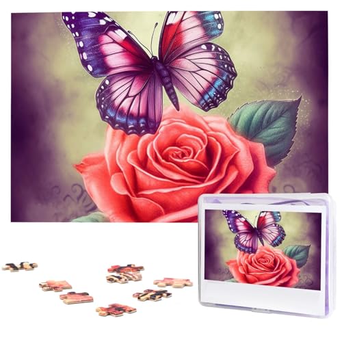 Puzzle für Erwachsene, 1000 Teile, Holzpuzzle, moderne Kunst, Puzzle, Schmetterling und Rose, herausfordernde Puzzles, individuelles Bild, Puzzle, personalisiertes Fotopuzzle für Geschenk, Familie von VBNTY