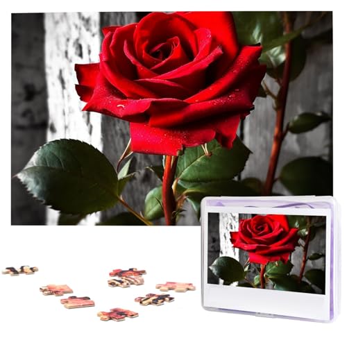 Puzzle für Erwachsene, 1000 Teile, Holzpuzzle, moderne Kunst, Puzzle, blühende rote Rose, herausfordernde Puzzles, individuelles Bild, Puzzle, personalisiertes Fotopuzzle für Geschenk, Familie von VBNTY