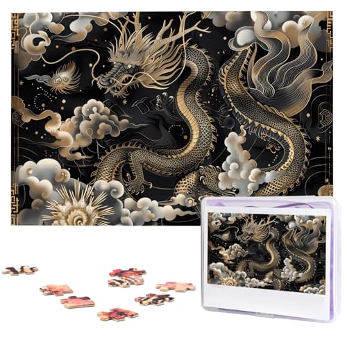 Puzzle für Erwachsene, 1000 Teile, Holzpuzzle, moderne Kunst, Puzzle, schwarzer chinesischer Drache, herausfordernde Puzzles, individuelles Bild, Puzzle, personalisiertes Fotopuzzle für Geschenk, von VBNTY