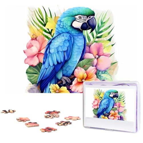 Puzzle für Erwachsene 1000 Teile Holzpuzzle Moderne Kunst Puzzle Blauer Papagei in Blumen Herausfordernde Puzzles Benutzerdefinierte Bilderpuzzle Personalisiertes Fotopuzzle für Geschenk Familie von VBNTY