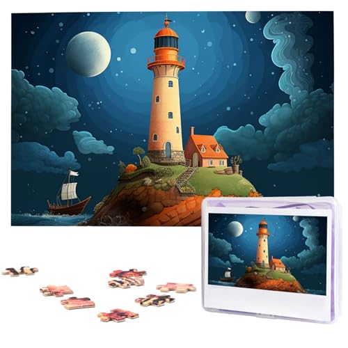 Puzzle für Erwachsene 1000 Teile Holzpuzzle Moderne Kunst Puzzle Catoon Wal Leuchtturm Herausfordernde Puzzles Benutzerdefinierte Bilderpuzzle Personalisiertes Fotopuzzle für Geschenk Familie von VBNTY