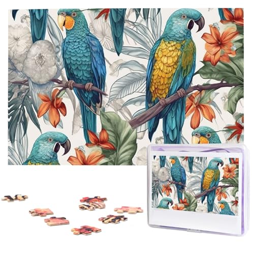 Puzzle für Erwachsene 1000 Teile Holzpuzzle Moderne Kunst Puzzle Papageien auf Ästen Herausfordernde Puzzles Benutzerdefinierte Bilderpuzzle Personalisiertes Fotopuzzle für Geschenk Familie von VBNTY