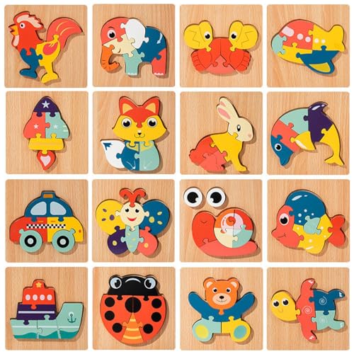 （共16件拼图游戏） Dreidimensionale Tierpuzzles, 1-3 Jahre, Früherziehung, Puzzles, Cartoons, Bausteine, Spielzeug, Puzzles von VBVRUSKD