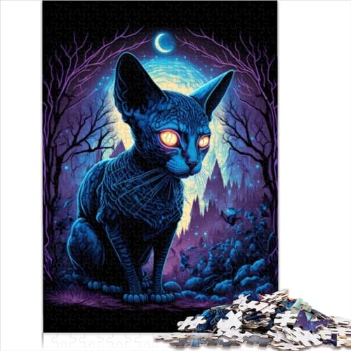 1000 Teile Puzzlespiel Black Light Cat Puzzle für Erwachsene Holzpuzzles Spielzeug Wanddekoration 1000 Teile (75x50cm) von VCHICS