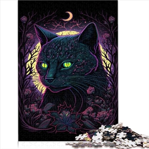 1000 teiliges Puzzle Schwarzlicht Katze Holzpuzzle gutes Geschenk für Erwachsene und Kinder 1000 Teile (75 x 50 cm) von VCHICS
