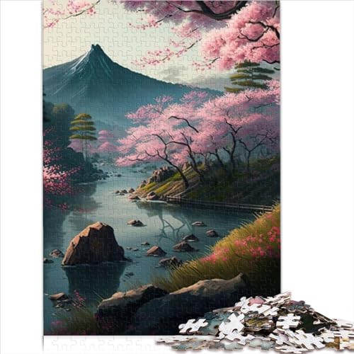 Japanische Kirschblüten Holzpuzzle für Erwachsene 1000 Teile Puzzlespiel für Erwachsene Interessantes personalisiertes Puzzlespielzeug 1000 Stück (75 x 50 cm) von VCHICS