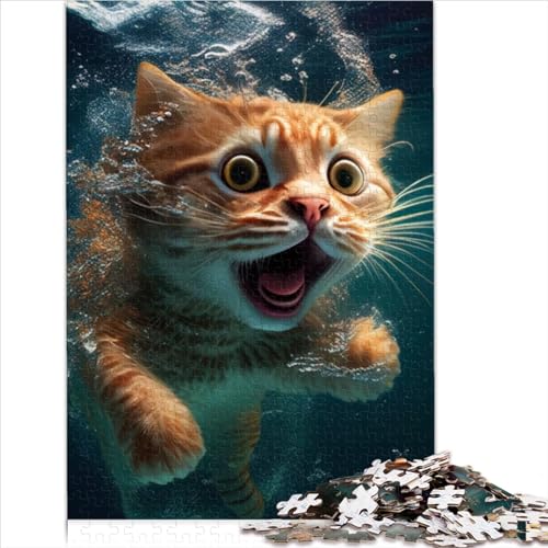 Lustiges Katzen Unterwasserschock Puzzle 1000 Teile für Erwachsene Puzzle für Teenager 1000 Teile Lernspiele einzigartiges Geschenk für Geburtstag Weihnachten 1000 Teile (75 x 50 cm) von VCHICS
