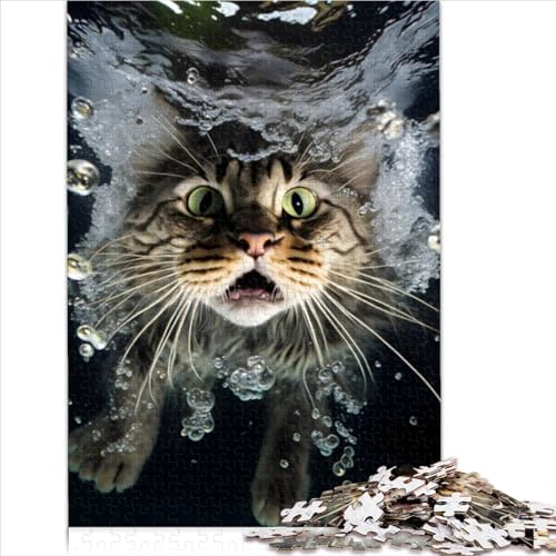 Puzzle für Erwachsene 1000 Teile verängstigte Katze unter Wasser Puzzle für Erwachsene herausforderndes Spiel 1000 Teile (75 x 50 cm) von VCHICS