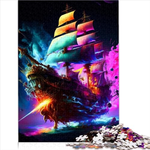 Puzzles für Erwachsene 1000 Teile buntes Piratenschiff Puzzles für Erwachsene und Kinder Holzpuzzles schwierig und herausfordernd 1000 Teile (75 x 50 cm) von VCHICS