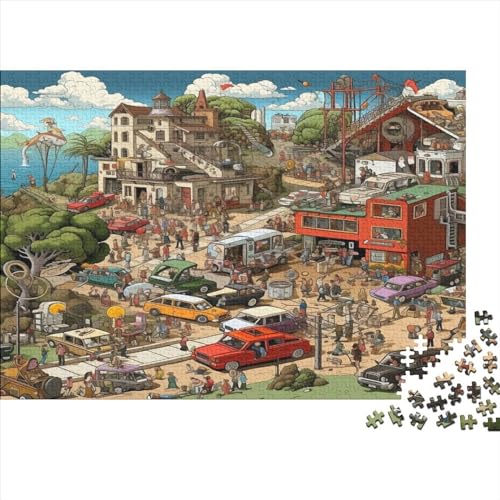 Realistischer Cartoon 1000 Teile Stadtleben Erwachsene Puzzle Geburtstag Lernspiel Family Challenging Games Wohnkultur Stress Relief Toy 1000pcs (75x50cm) von VCLUST