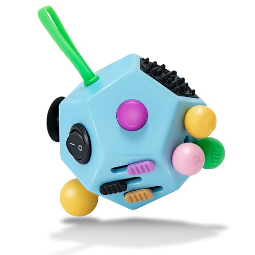 VCOSTORE Fidget Cube mit 12 Seiten - Infinity Cube Fidget Anti Stress Würfel Spielzeug für alle Altersklassen mit ADHS, ADD, ASD und ADHD (Blau-1) von VCOSTORE