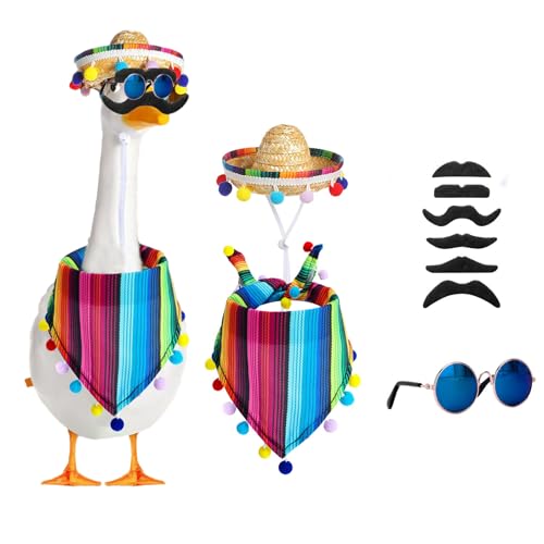 VCQIEO Mexikanisches Veranda-Gans-Kostüm, 58,4 cm/43,2 cm, Rasengansstatue, Kostüm, Gartengans Kostüm, mexikanischer Sombrero mit Bandana-Schal, Bartbrille für Hof-Dekoration, 4 Stück VCQIEO Mexikanisches Veranda-Gans-Kostüm, 58,4 cm/43,2 cm, Rasengansstatue, Kostüm, Gartengans Kostüm, mexikanischer Sombrero mit Bandana-Schal, Bartbrille für Hof-Dekoration, 4 Stück von VCQIEO