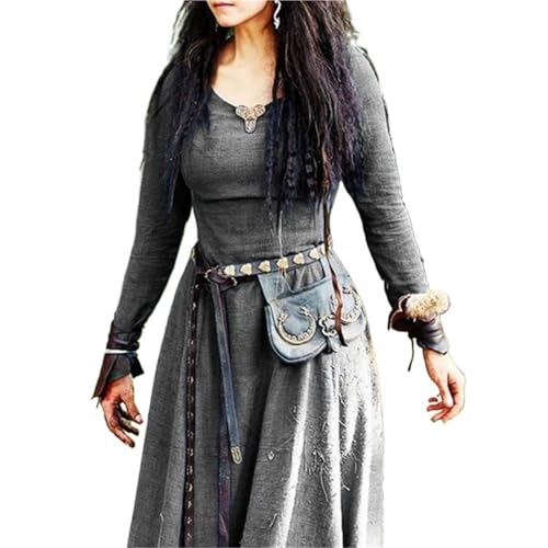 Mittelalterliches Kleid for Damen, langärmelig, Maxi-Robe, Vintage, Fee, Elfe, Renaissance, Gothic, Kleidung, Fantasy, Ballkleid(Dark-Grey,XL) von VCSZYAFX