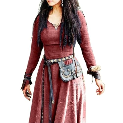Mittelalterliches Kleid for Damen, langärmelig, Maxi-Robe, Vintage, Fee, Elfe, Renaissance, Gothic, Kleidung, Fantasy, Ballkleid(Red,M) von VCSZYAFX