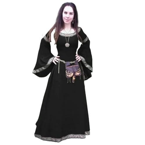 VCSZYAFX Bodenlanges Renaissance-Gotik-Cosplay-Halloween-Kostümkleid Damenmode Vintage Langarm Mittelalter(Black,S) von VCSZYAFX