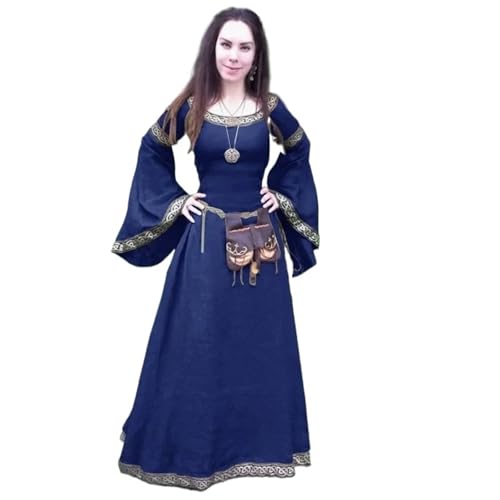VCSZYAFX Bodenlanges Renaissance-Gotik-Cosplay-Halloween-Kostümkleid Damenmode Vintage Langarm Mittelalter(Blue,XXL) von VCSZYAFX